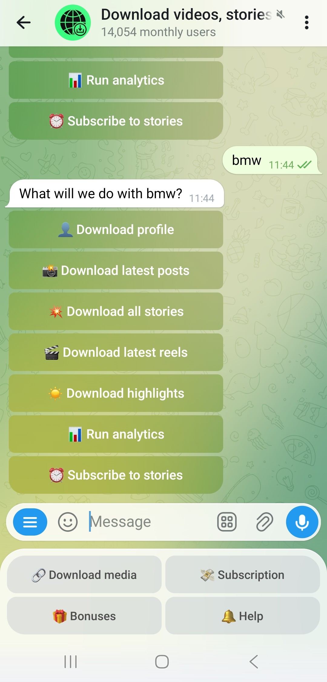 Instagram profile menu with Run analytics button