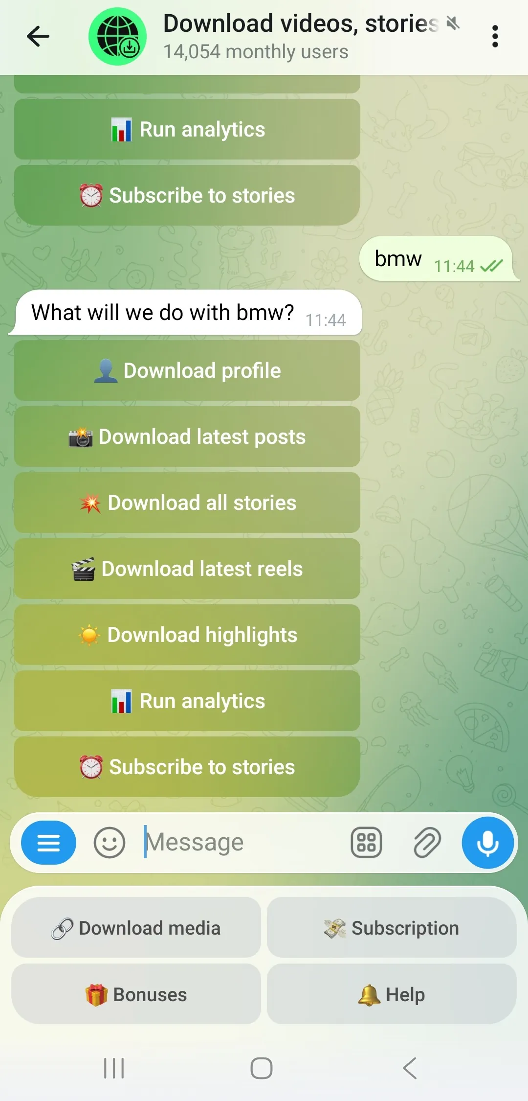 Instagram profile menu with Run analytics button