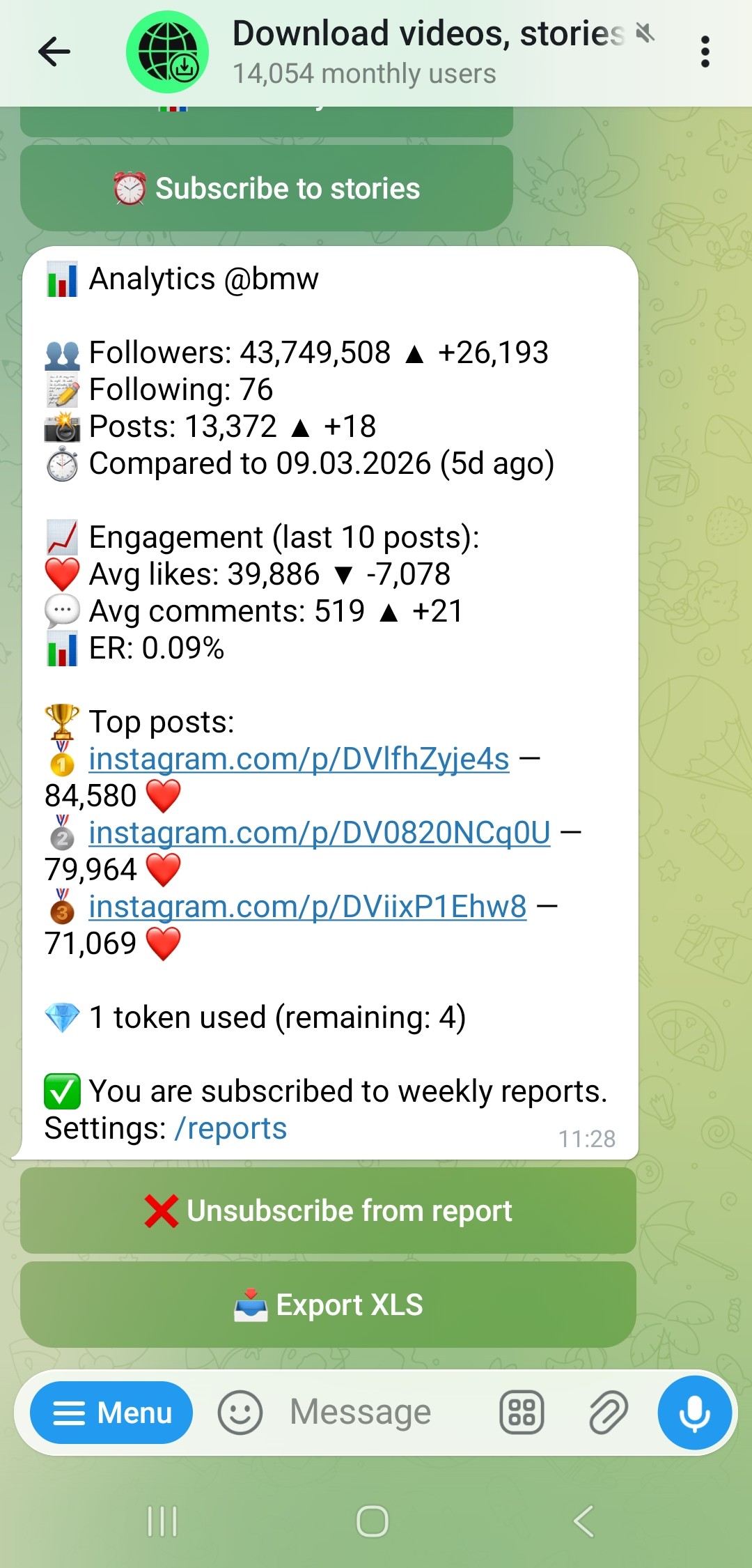 Instagram profile analytics report