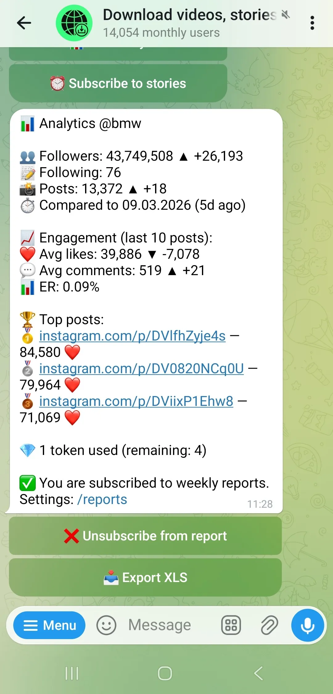 Instagram profile analytics report