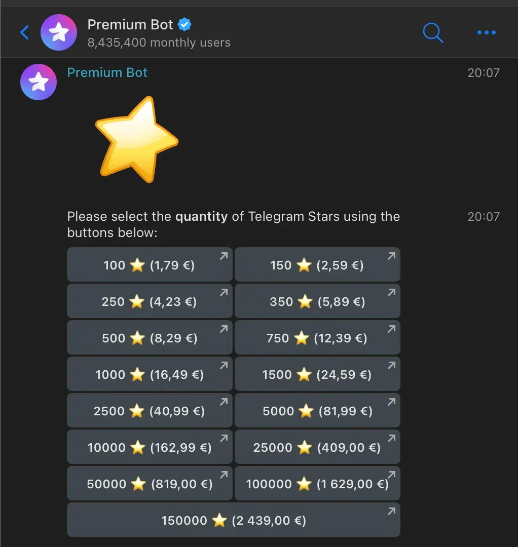 PremiumBot Telegram Stars purchase