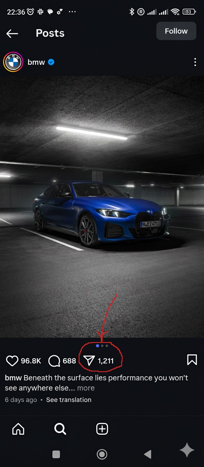 Tap share button on Instagram